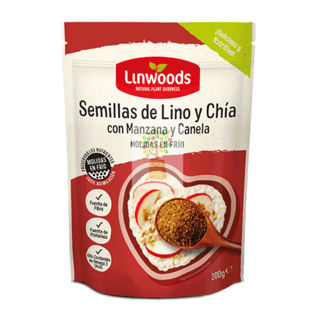 SEMILLAS DE LINO MOLIDAS, CHIA, MANZANA Y CANELA 200Gr. LINWOODS