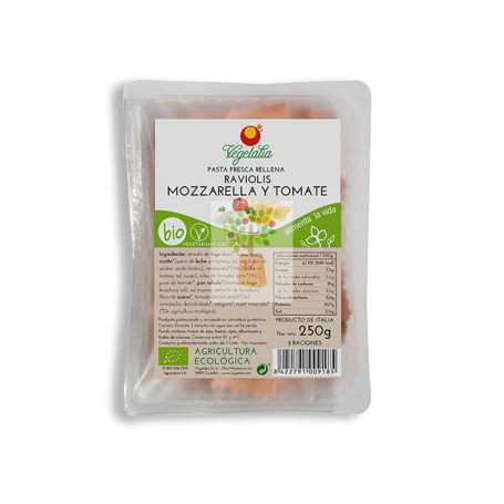 RAVIOLIS MOZZARELLA SIN LACTOSA Y TOMATES BIO 250Gr. VEGETALIA