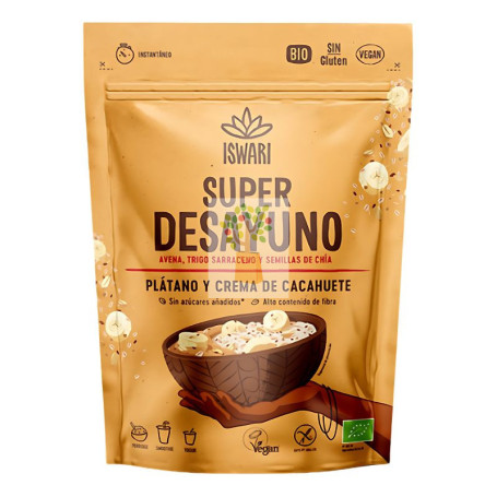 SUPER DESAYUNO PLATANO Y CREMA DE CACAHUETE  360Gr ISWARI