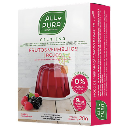 GELATINA FRUTOS ROJOS CON STEVIA 2 X 15GR ALL PURA