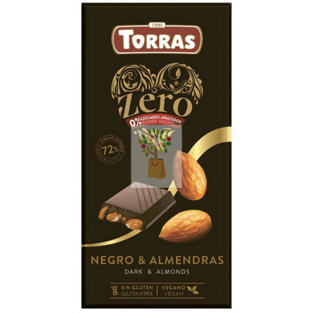 CHOCOLATE NEGRO ZERO CON ALMENDRAS 72% TORRAS