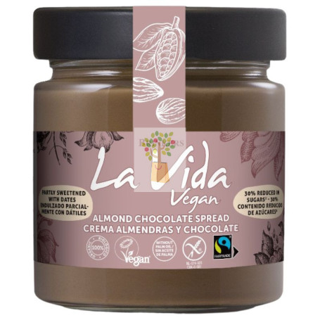 CREMA DE ALMENDRAS Y CHOCOLATE BAJO EN AZÚCAR 270G LA VIDA VEGAN