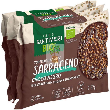 TORTITAS DE ARROZ SARRACENO Y CHOCOLATE NEGRO BIO 37G SANTIVERI