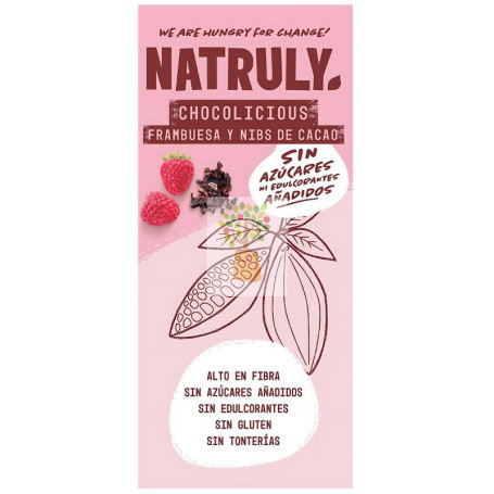 CHOCOLICIOUS CON FRAMBUESAS Y NIBS DE CACAO BIO 85G NATRULY