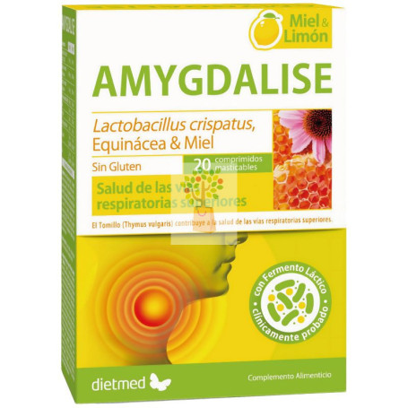 AMYGDALISE MIEL Y LIMÓN 20 COMPRIMIDOS MASTICABLES DIETMED