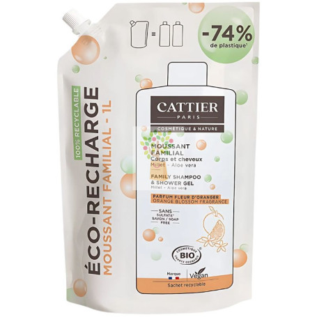 RECARGA GEL DUCHA Y CHAMPÚ FAMILIAR SS 1L CATTIER PARIS