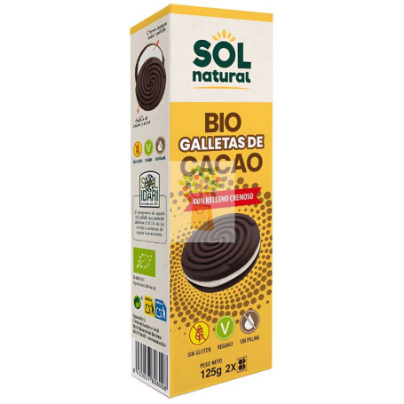 GALLETAS DE CACAO CON RELLENO CREMOSO BIO 125G SOL NATURAL