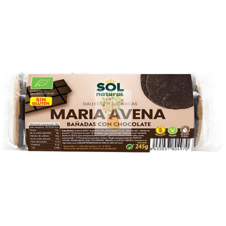 GALLETAS MARÍA AVENA S/G BAÑADAS CON CHOCO BIO 245G SOL NATURAL