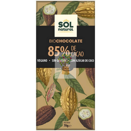 TABLETA CHOCOLATE DARK 85% BIO 70G SOL NATURAL
