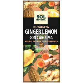 TABLETA CHOCOLATE JENGIBRE LIMÓN Y CÚRCUMA BIO 70G SOL NATURAL