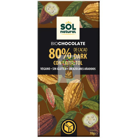 TABLETA CHOCOLATE 80% CON ERITRITOL BIO 70G SOL NATURAL