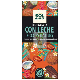 TABLETA CHOCO CON LECHE DE COCO Y DÁTILES BIO 70G SOL NATURAL