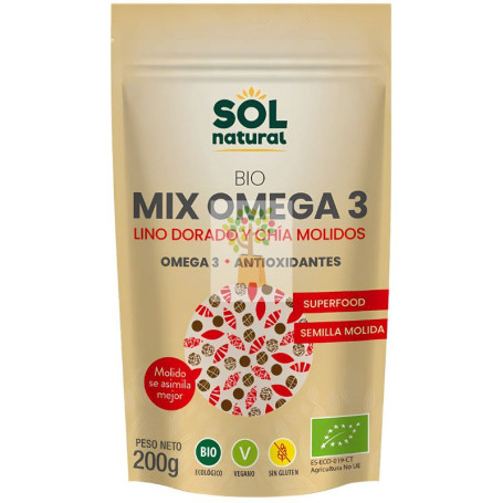 MIX OMEGA 3 SEMILLAS DE LINO Y CHÍA MOLIDAS BIO 200G SOL NATURAL