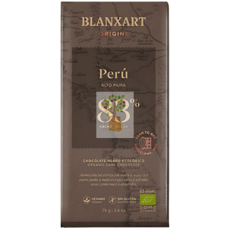 CHOCOLATE NEGRO 83% PERÚ ECO 75G BLANXART