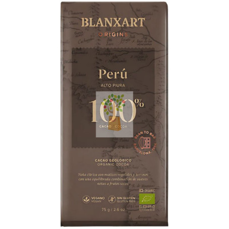 CHOCOLATE NEGRO 100% PERÚ ECO 75G BLANXART