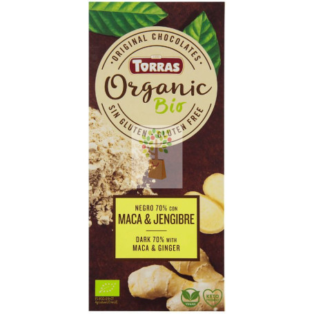CHOCOLATE NEGRO 70% CACAO CON MACA & JENGIBRE 100G TORRAS