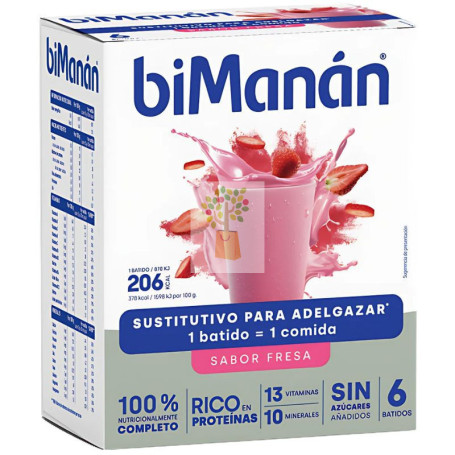 BATIDO SUSTITUTIVO DE FRESA 6 SOBRES BIMANAN
