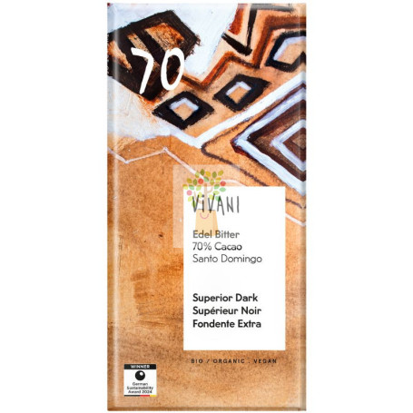 CHOCOLATE NEGRO SUPERIOR 70% SANTO DOMINGO BIO 80G VIVANI