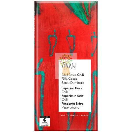 CHOCOLATE NEGRO 70% SANTO DOMINGO CON GUINDILLA BIO 80G VIVANI