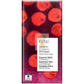 CHOCOLATE NEGRO SUPERIOR 70% CON ARÁNDANOS BIO 80G VIVANI