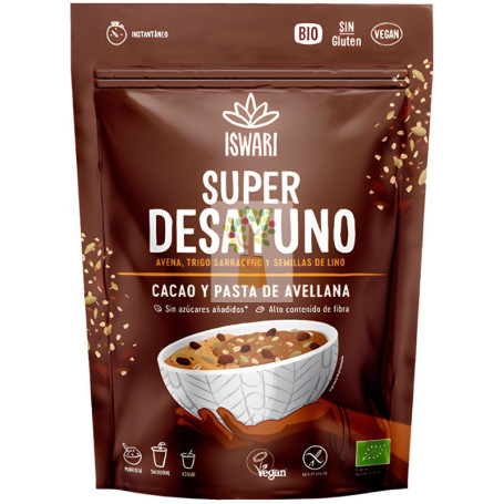 SÚPER DESAYUNO DE CACAO Y PASTA DE AVELLANAS 360G ISWARI