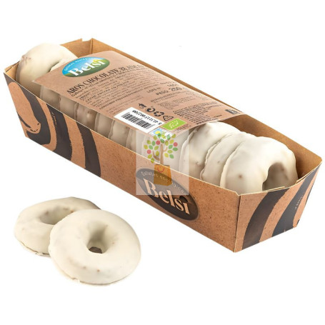 AROS DE CACAO CON CUBIERTA DE CHOCOLATE BLANCO 250G BELSI