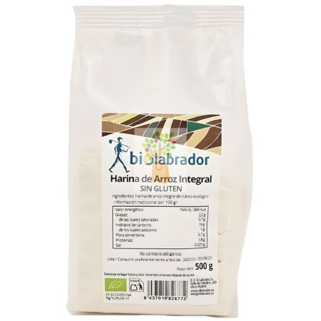 HARINA DE ARROZ INTEGRAL SIN GLUTEN 500G BIOLABRADOR