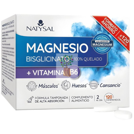 MAGNESIO BISGLICINATO QUELADO + B6 120 COMPRIMIDOS NATYSAL