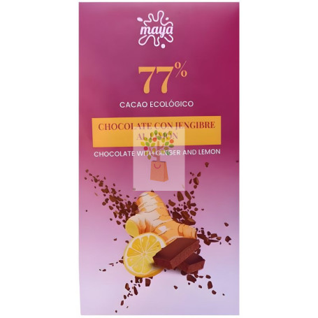 TABLETA DE CHOCOLATE 77% CON JENGIBRE AL LIMÓN 70G MAYA ORGANIC