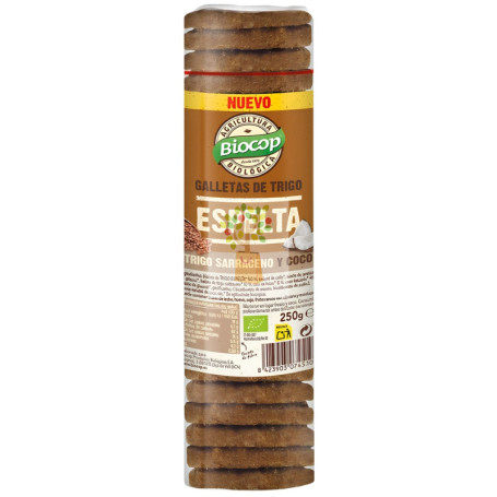 GALLETAS DE TRIGO ESPELTA CON TRIGO SARRACENO Y COCO 250G BIOCOP