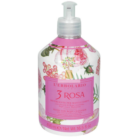 3 ROSAS JABÓN DE MANOS Y CUERPO 490ML L´ERBOLARIO