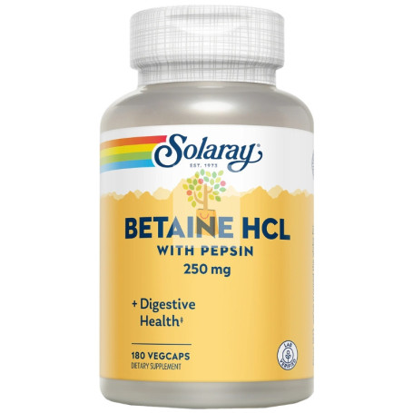 BETAIN HCL CON PEPSINA 250MG 180 CÁPSULAS VEGETALES SOLARAY