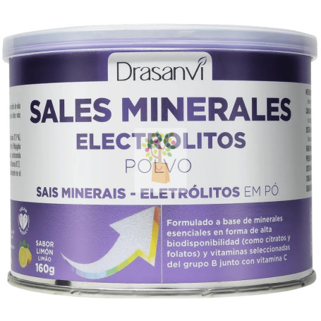 SALES MINERALES ELECTROLITOS PUROS SABOR LIMÓN 160G DRASANVI
