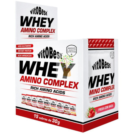 WHEY AMINO COMPLEX SABOR FRESAS CON NATA 15 SOBRES VIT.O.BEST