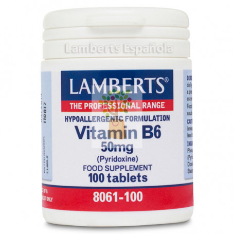 VITAMINA B6 50Mg. (PIRIDOXINA) 100 TABLETAS LAMBERTS