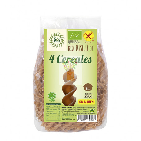 FUSILLI DE 4 CEREALES BIO S/G 250Gr. SOL NATURAL