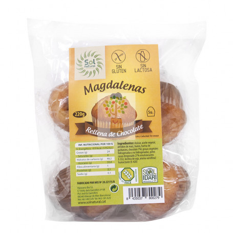 MAGDALENAS CON CHOCOLATE 5Uds. 220Gr. SOL NATURAL